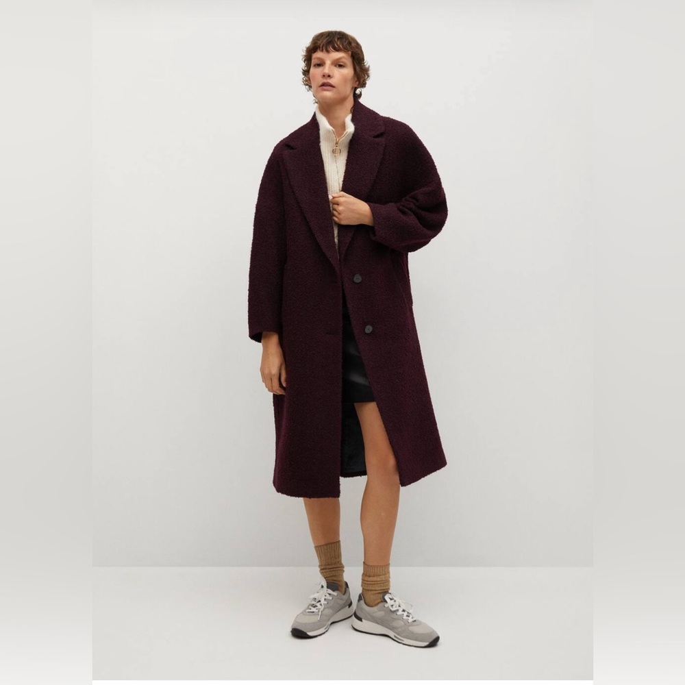 Mango Burgundy Teddy Coat